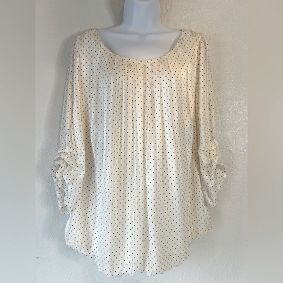 Sara Michelle Tops - Light Academia Semi Pleated Flowing Polka Dot Blouse